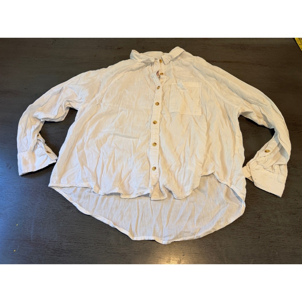SO Goods For Life White Cotton Modal Button Down Shirt High Low Hem Womens Med